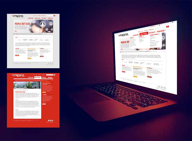 mipro-website shown on a laptop with dramatic blue and red lighting
